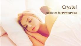  Presentation with sleep health - PPT theme having people health sleep disorder concept - couple lying back to back in bed at home and young woman suffering from insomnia background and a cream colored foreground