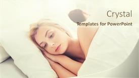  Presentation with sleep health - Audience pleasing presentation consisting of people health sleep disorder concept - couple lying back to back in bed at home and young woman suffering from insomnia backdrop and a cream colored foreground