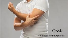  Presentation with healthcare - Audience pleasing PPT layouts consisting of elbow ache - people healthcare and problem concept backdrop and a light gray colored foreground