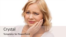  Presentation with dentistry - Colorful slide deck enhanced with people healthcare dentistry and problem concept - unhappy woman suffering toothache backdrop and a soft green colored foreground