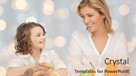  Presentation with family healthy eating - Audience pleasing presentation consisting of people healthy lifestyle family and unhealthy food concept - happy mother and daughter eating different food over holidays lights background backdrop and a lemonade colored foreground