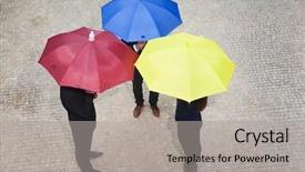  Presentation with hidden - Slide set featuring people hidden under colorful umbrella background and a light gray colored foreground