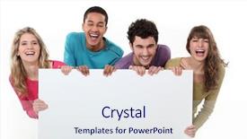  Presentation with people - Audience pleasing PPT theme consisting of people holding a message board backdrop and a sky blue colored foreground