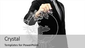  Presentation with world wide web in business - Slide deck consisting of people holding earth - business man drawing world background and a light gray colored foreground