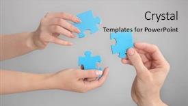 Presentation with holding puzzle pieces - Amazing theme having people holding puzzle pieces together backdrop and a light gray colored foreground