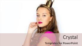  Presentation with princess - Cool new presentation with people holidays and fashion concept - young woman or teen girl in pink dress and princess crown backdrop and a soft green colored foreground