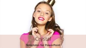  Presentation with princess - Presentation theme enhanced with people holidays and fashion concept - happy young woman or teen girl in pink dress and princess crown background and a coral colored foreground
