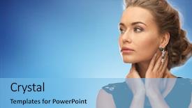  Presentation with glamour - Cool new PPT layouts with people holidays and glamour concept - beautiful woman wearing earrings over blue background backdrop and a light blue colored foreground
