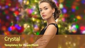  Presentation with glamour - Theme featuring people holidays and glamour concept - beautiful woman wearing earrings over christmas lights background background and a tawny brown colored foreground