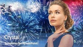  Presentation with firework - PPT layouts with people holidays and glamour concept - beautiful woman wearing earrings over firework at night city background background and a ocean colored foreground