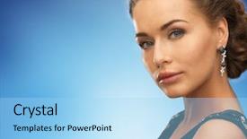  Presentation with glamour - Presentation design featuring people holidays and glamour concept - beautiful woman wearing earrings over blue background background and a light blue colored foreground