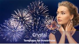  Presentation with firework - Amazing presentation design having people holidays and glamour concept - beautiful woman wearing earrings over firework on dark blue background backdrop and a navy blue colored foreground