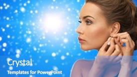  Presentation with glamour - Audience pleasing PPT theme consisting of people holidays christmas and glamour concept - close up of beautiful woman wearing earrings over blue snowy background backdrop and a teal colored foreground