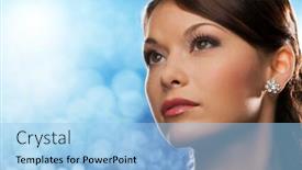  Presentation with luxury diamond - Cool new presentation theme with people holidays jewelry and luxury concept - woman face with diamond earring over blue lights background backdrop and a light blue colored foreground