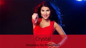  Presentation with disco - Slide set featuring people holidays night lifestyle gesture and leisure concept - beautiful sexy woman in red dress pointing finger on you at disco in nightclub background and a crimson colored foreground