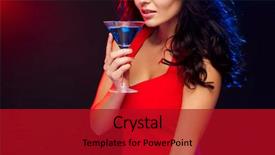  Presentation with cocktail party - Colorful PPT theme enhanced with people holidays party alcohol and leisure concept - close up of beautiful sexy woman in red dress drinking cocktail at night club backdrop and a crimson colored foreground