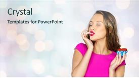  Presentation with party lights - PPT theme featuring celebration concept - happy young woman background and a sky blue colored foreground