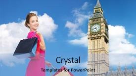  Presentation with happy holidays - Colorful PPT theme enhanced with cute london - people holidays tourism travel backdrop and a light blue colored foreground