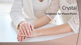  Presentation with married - Slides enhanced with people homosexuality same-sex marriage and love concept - close up of happy married lesbian couple hands background and a light gray colored foreground