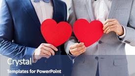  Presentation with married couple - Presentation design featuring people homosexuality same-sex marriage background and a ocean colored foreground