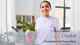  Presentation with home care - Amazing theme having people-housekeeping-and-plants-care backdrop and a lemonade colored foreground