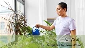  Presentation with african people - Beautiful theme featuring people-housekeeping-and-plants-care backdrop and a yellow colored foreground