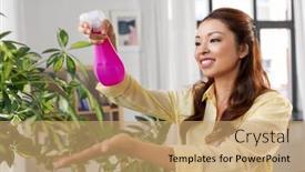  Presentation with home care - Cool new PPT theme with people-housekeeping-and-plants-care backdrop and a coral colored foreground