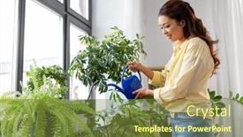  Presentation with young happy people smiling - Theme having people-housekeeping-and-plants-care background and a tawny brown colored foreground