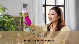  Presentation with home care - Slides with people-housekeeping-and-plants-care background and a coral colored foreground