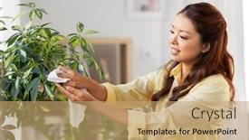  Presentation with home care - Presentation theme having people-housework-and-care-concept background and a coral colored foreground