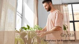  Presentation with home care - Presentation theme with people-housework-and-care-concept background and a coral colored foreground