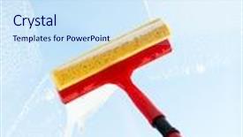  Presentation with housekeeping - Slide set featuring people housework and housekeeping concept -close up of hand cleaning window glass with sponge mop and foam background and a sky blue colored foreground