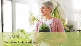  Presentation with home care - Audience pleasing PPT layouts consisting of people-housework-and-plants-care backdrop and a yellow colored foreground