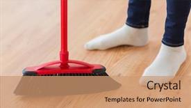  Presentation with housekeeping - PPT theme featuring people housework cleaning and housekeeping background and a coral colored foreground