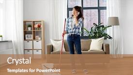  Presentation with housekeeping - Presentation featuring people housework and housekeeping concept background and a coral colored foreground