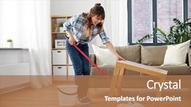  Presentation with housekeeping - Cool new presentation with people housework and housekeeping concept backdrop and a coral colored foreground