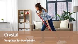  Presentation with housekeeping - Slides consisting of people housework and housekeeping concept background and a coral colored foreground