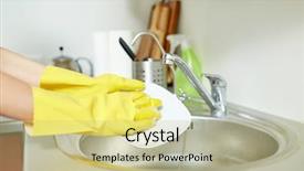  Presentation with hand washing - Presentation design with people housework washing-up background and a soft green colored foreground