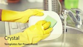  Presentation with housekeeping - Audience pleasing slides consisting of people housework washing-up backdrop and a yellow colored foreground