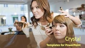  Presentation with beauty salon design - Amazing PPT theme having people in a beauty salon backdrop and a tawny brown colored foreground