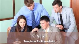  Presentation with business process - Colorful slides enhanced with people in a work process backdrop and a coral colored foreground