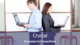  Presentation with business process - Audience pleasing theme consisting of people in a work process backdrop and a  colored foreground