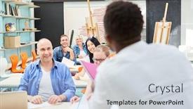  Presentation with community college - Presentation theme with people-in-an-art-class background and a lemonade colored foreground