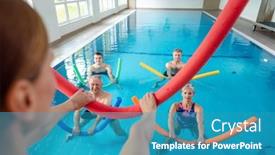  Presentation with physical fitness - PPT theme featuring people-in-aqua-fitness-class background and a teal colored foreground