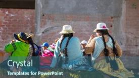 Presentation with clothes - Beautiful presentation design featuring people-in-authentic-clothes backdrop and a ocean colored foreground