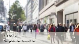  Presentation with people street - PPT theme consisting of people in bokeh street background and a lemonade colored foreground