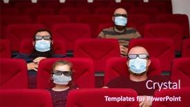  Presentation with cinema - Slide set with people-in-cinema-with-protection background and a crimson colored foreground
