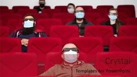  Presentation with covid coronavirus - Presentation design featuring people-in-cinema-with-protection background and a crimson colored foreground