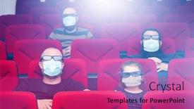  Presentation with cinema - Colorful presentation design enhanced with people-in-cinema-with-protection backdrop and a purple colored foreground