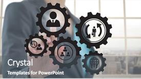  Presentation with graphic - Colorful presentation enhanced with people in cogs graphic backdrop and a ocean colored foreground